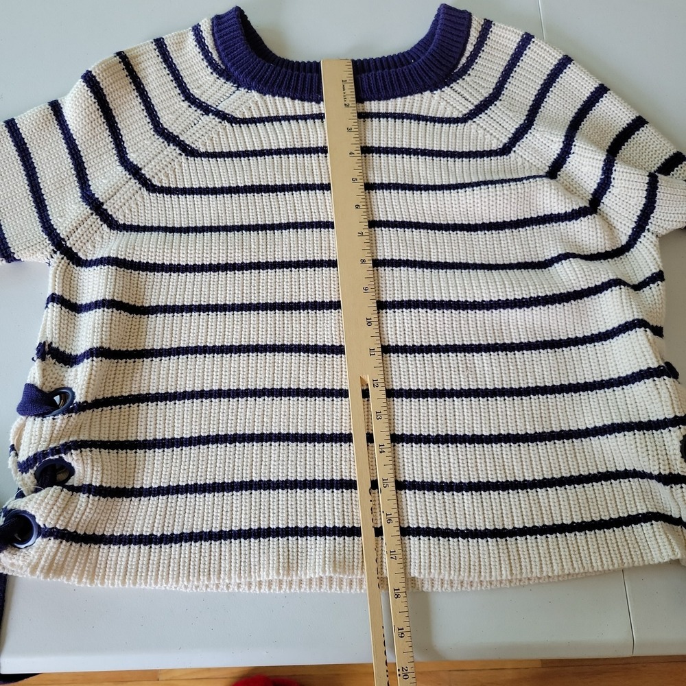 Forever 21 Pullover Side Tie Sweater Navy Blue Stripe Round Neck Nautical Preppy - Picture 9 of 11